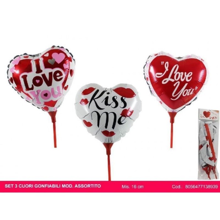 SET 3 CUORE GONFIABILI IN BLISTER 16CM.